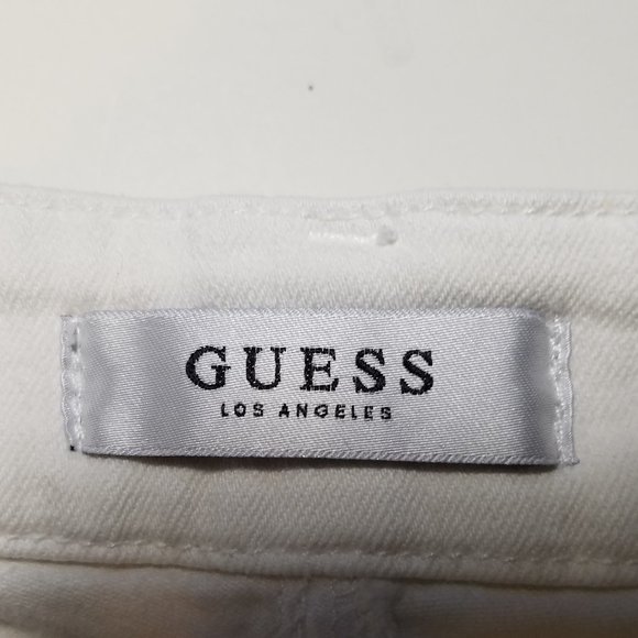 Guess Selene White Denim Stretch Shorts w/ Frayed Hem - Picture 4 of 15